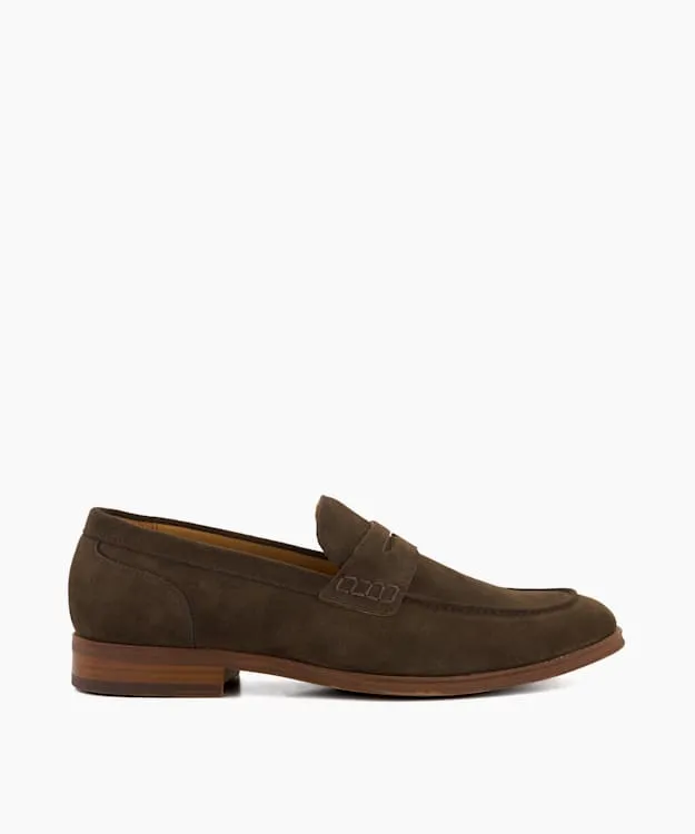 Men Dune London Loafers Suede Moccasin Loafers Brown