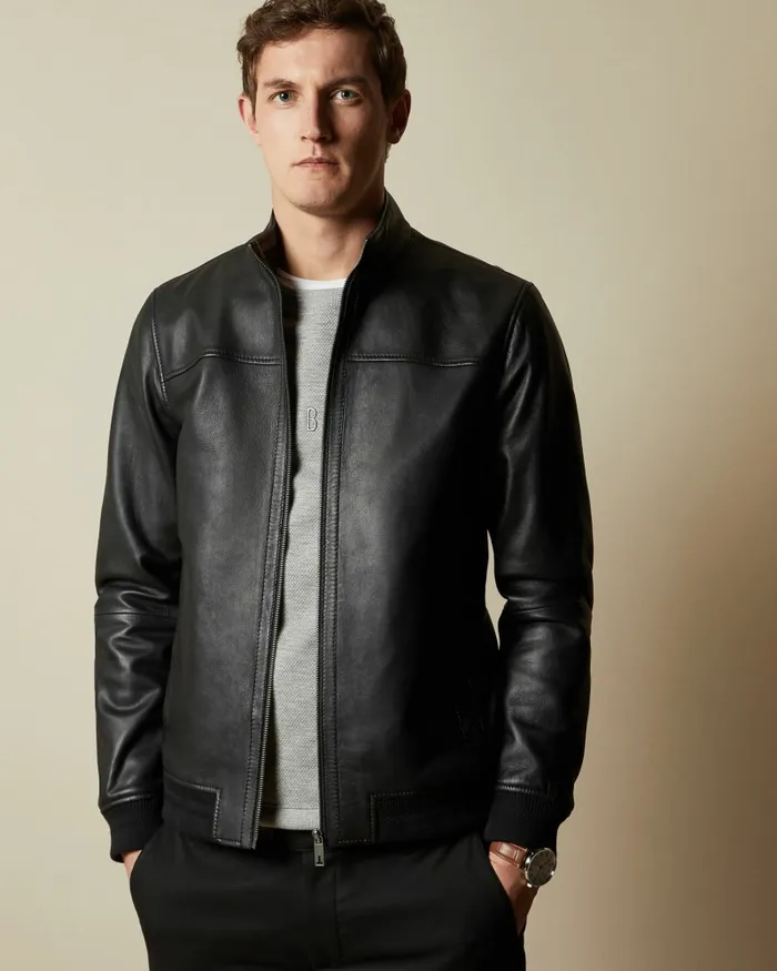 Men DWITE 8211 Leather Bomber Jacket Black Ted Baker Coats and Jackets Men DWITE 8211 Leather Bomber Jacket Black Ted Baker Coats and Jackets