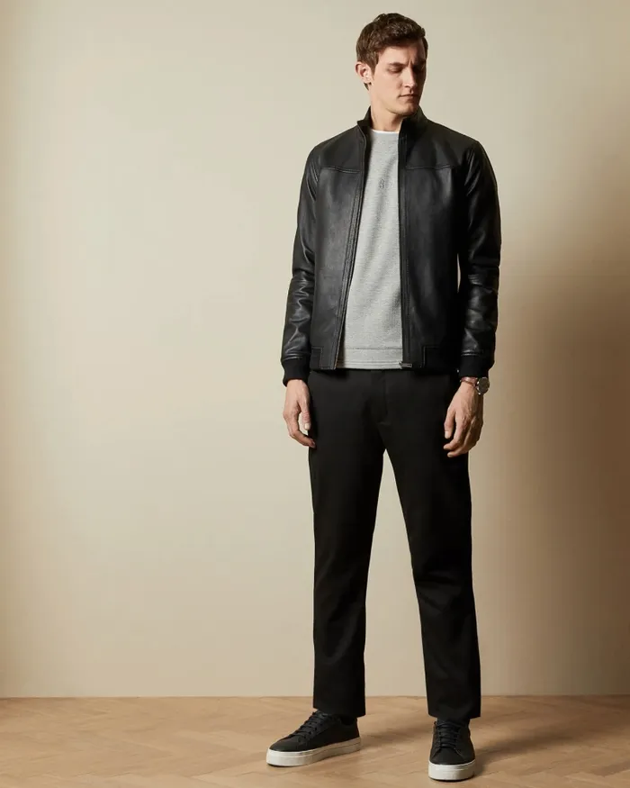 Men DWITE 8211 Leather Bomber Jacket Black Ted Baker Coats and Jackets Men DWITE 8211 Leather Bomber Jacket Black Ted Baker Coats and Jackets
