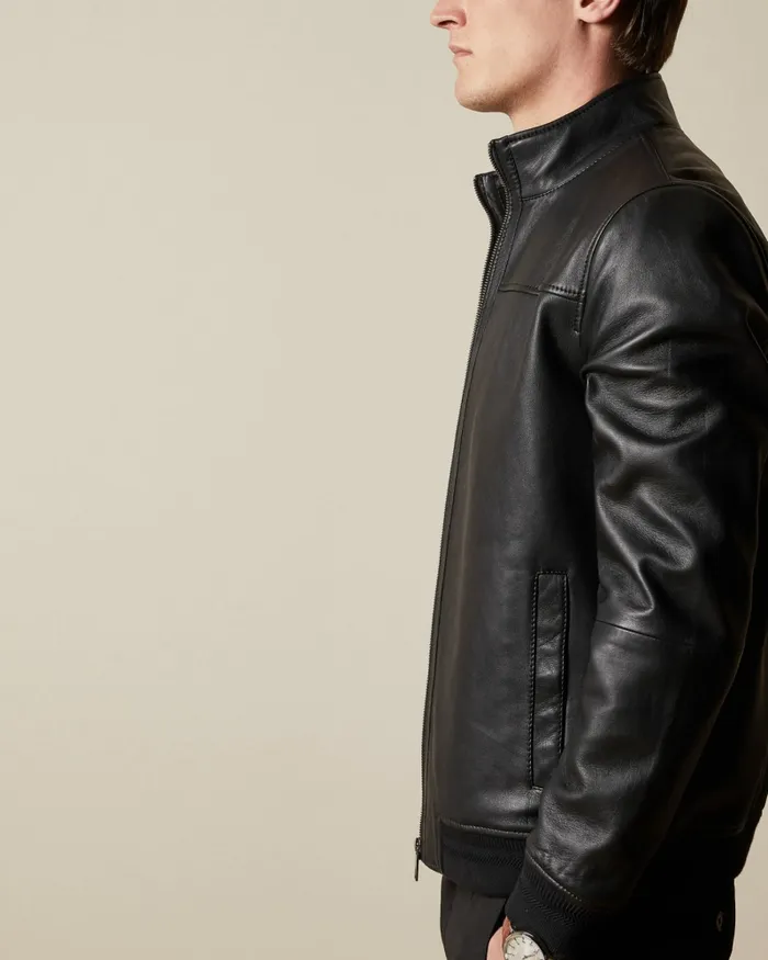 Men DWITE 8211 Leather Bomber Jacket Black Ted Baker Coats and Jackets Men DWITE 8211 Leather Bomber Jacket Black Ted Baker Coats and Jackets