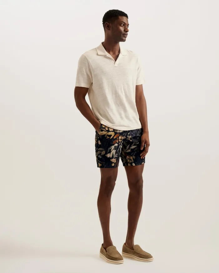 Men EMILIOS 8211 Slim Fit Printed Cotton Shorts Black Ted Baker Shorts