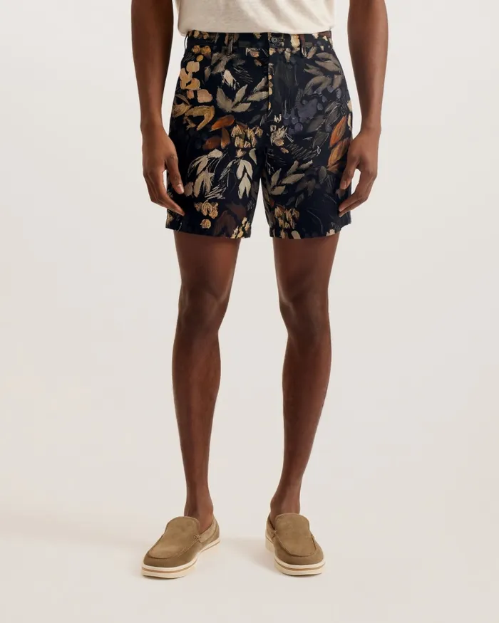 Men EMILIOS 8211 Slim Fit Printed Cotton Shorts Black Ted Baker Shorts