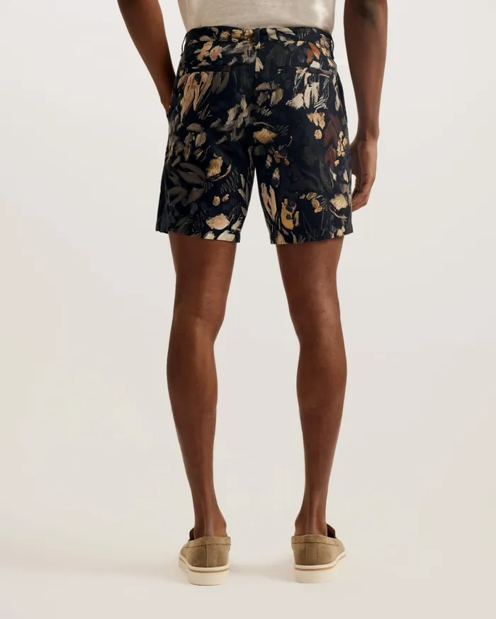 Men EMILIOS 8211 Slim Fit Printed Cotton Shorts Black Ted Baker Shorts