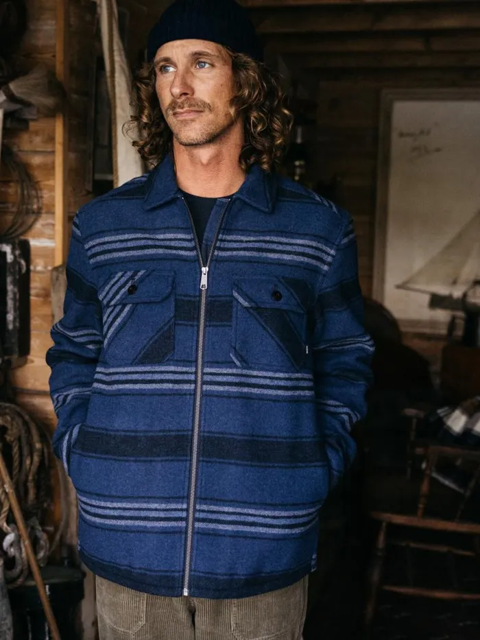 Men Garrick Zip Overshirt Navy Stripe Finisterre Shirts