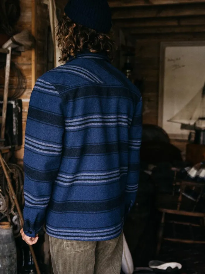 Men Garrick Zip Overshirt Navy Stripe Finisterre Shirts