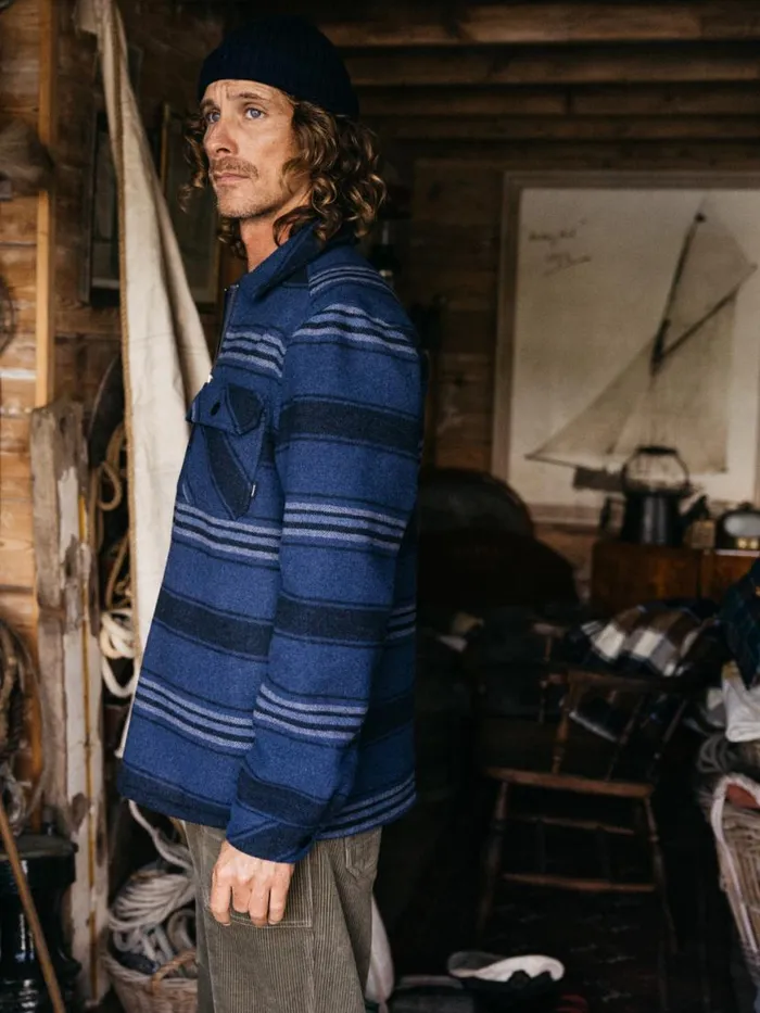 Men Garrick Zip Overshirt Navy Stripe Finisterre Shirts