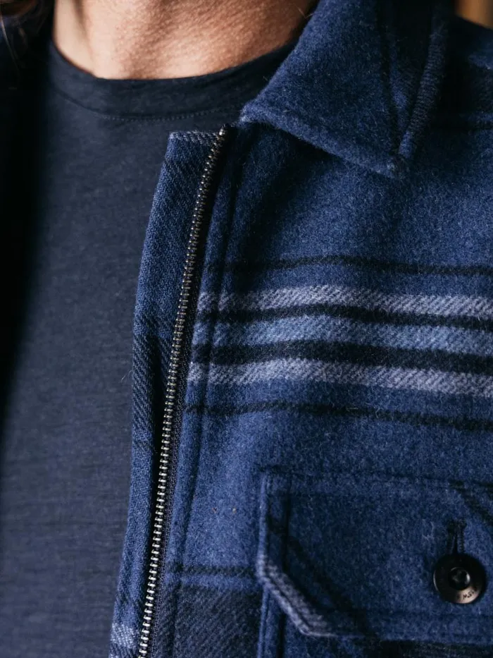 Men Garrick Zip Overshirt Navy Stripe Finisterre Shirts