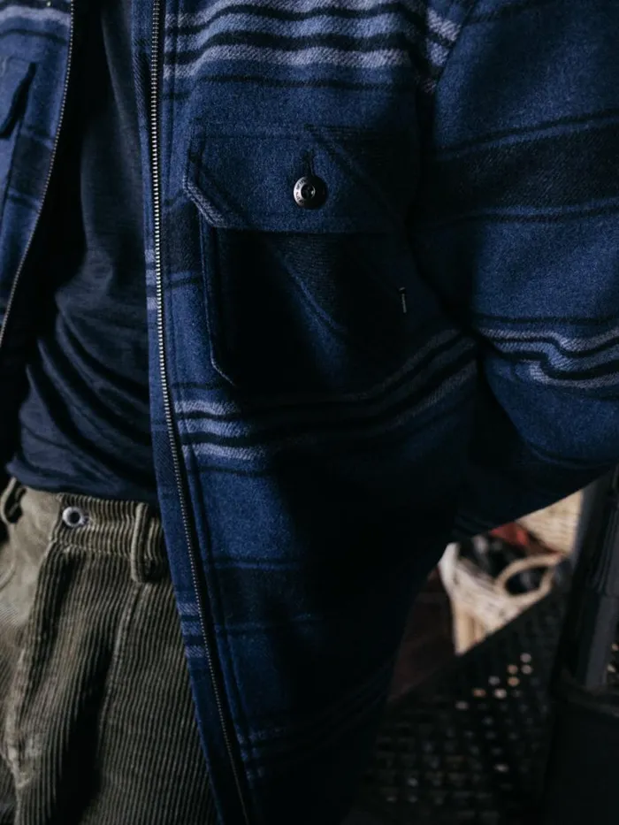 Men Garrick Zip Overshirt Navy Stripe Finisterre Shirts