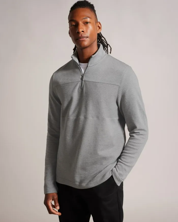 Men GAZINE 8211 Long Sleeve Half Zip Pullover Grey Ted Baker Jumpers and Knitwear Men GAZINE 8211 Long Sleeve Half Zip Pullover Grey Ted Baker Jumpers and Knitwear