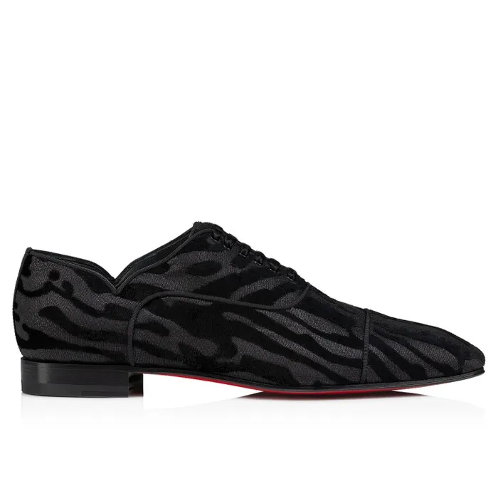 Men Greggy Chic Oxford 8211 Quagga Velvet 8211 Black Christian Louboutin Buckles and Laceups