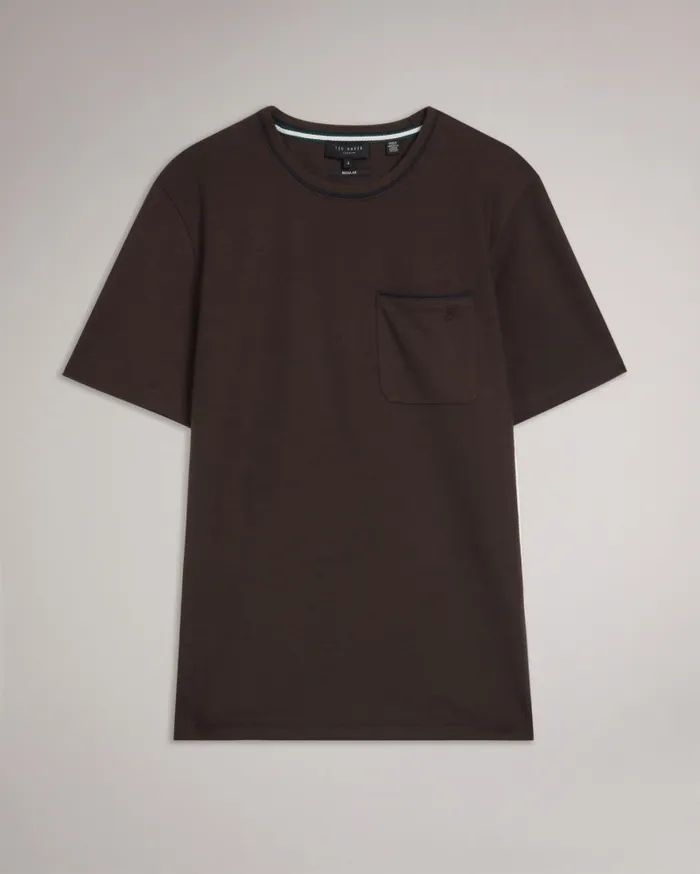 Men GRINE 8211 Short Sleeve TShirt With Suedette Trim Brownchocolate Ted Baker Tops