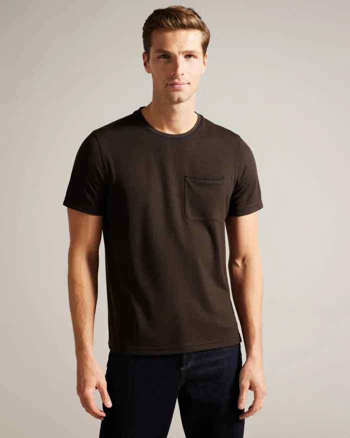 Men GRINE 8211 Short Sleeve TShirt With Suedette Trim Brownchocolate Ted Baker Tops Men GRINE 8211 Short Sleeve TShirt With Suedette Trim Brownchocolate Ted Baker Tops