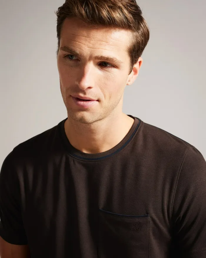 Men GRINE 8211 Short Sleeve TShirt With Suedette Trim Brownchocolate Ted Baker Tops Men GRINE 8211 Short Sleeve TShirt With Suedette Trim Brownchocolate Ted Baker Tops