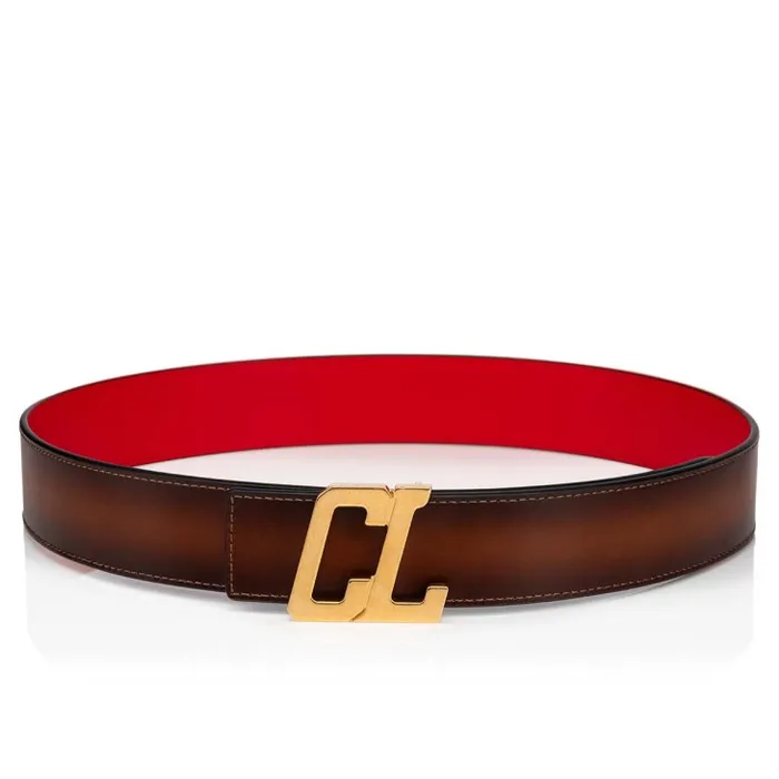 Men Happy Rui CL Logo Belt Belt 8211 Patinated Calf Leather 8211 Havane Christian Louboutin Belts
