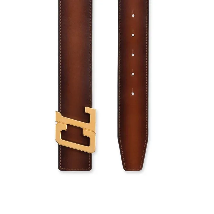 Men Happy Rui CL Logo Belt Belt 8211 Patinated Calf Leather 8211 Havane Christian Louboutin Belts