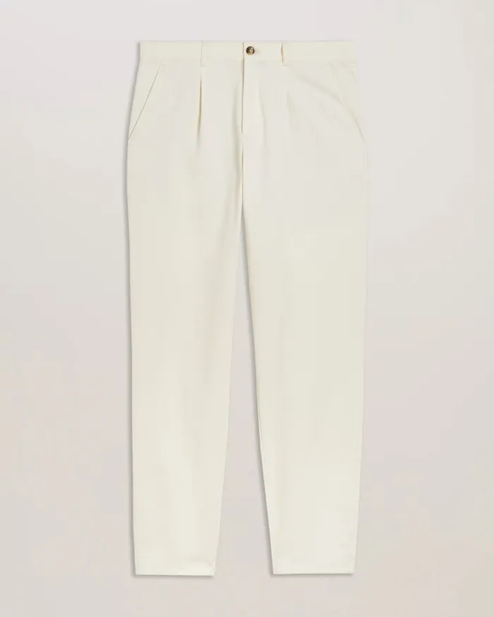Men HOLMER 8211 Tapered Fit Pleated Cotton Trousers White Ted Baker Trousers and Chinos