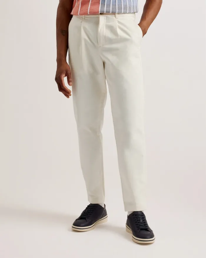 Men HOLMER 8211 Tapered Fit Pleated Cotton Trousers White Ted Baker Trousers and Chinos Men HOLMER 8211 Tapered Fit Pleated Cotton Trousers White Ted Baker Trousers and Chinos