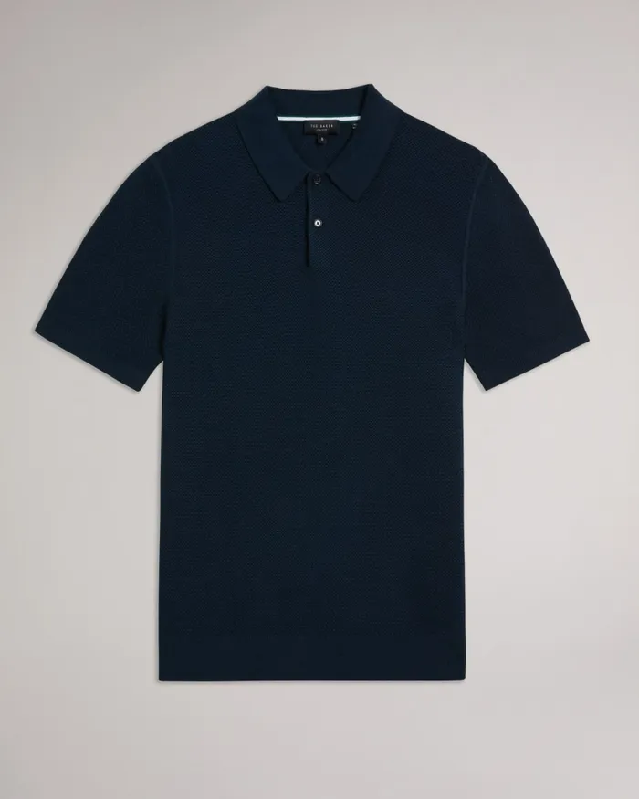 Men IMAGO 8211 Short Sleeve Regular Fit Knitted Polo Shirt Navy Ted Baker Polo Shirts