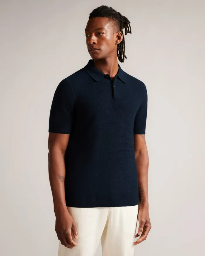 Men IMAGO 8211 Short Sleeve Regular Fit Knitted Polo Shirt Navy Ted Baker Polo Shirts Men IMAGO 8211 Short Sleeve Regular Fit Knitted Polo Shirt Navy Ted Baker Polo Shirts