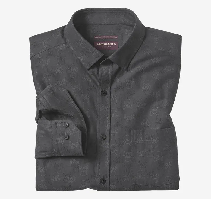 Men Johnston and Murphy LongSleeve Jacquard Shirt Black Skull Apparel