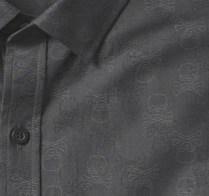Men Johnston and Murphy LongSleeve Jacquard Shirt Black Skull Apparel