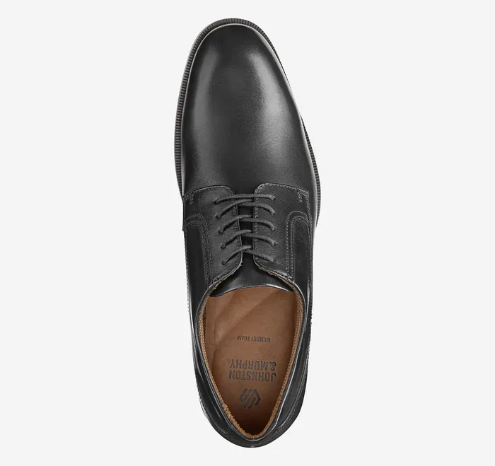 Men Johnston and Murphy Reeve Plain Toe Black Full Grain LaceUps