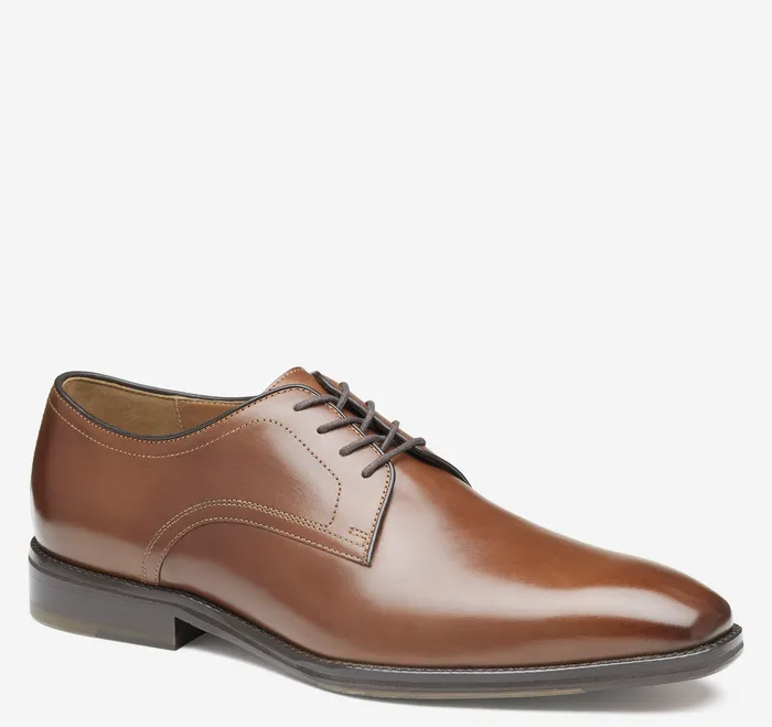 Men Johnston and Murphy Sullivan Plain Toe Tan Italian Calfskin LaceUps