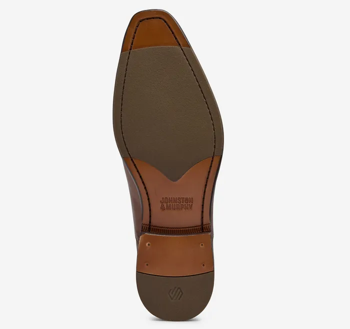Men Johnston and Murphy Sullivan Plain Toe Tan Italian Calfskin LaceUps