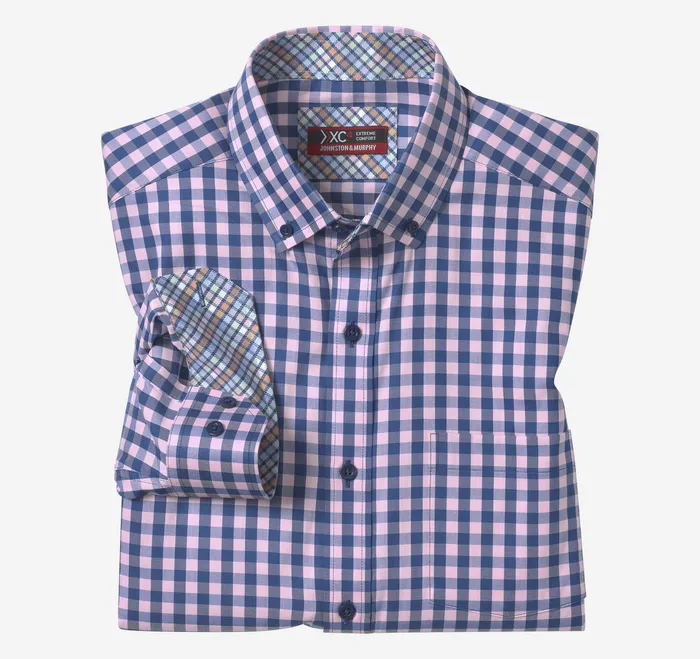 Men Johnston and Murphy XC4 Performance Shirt PinkNavy Gingham Shirts