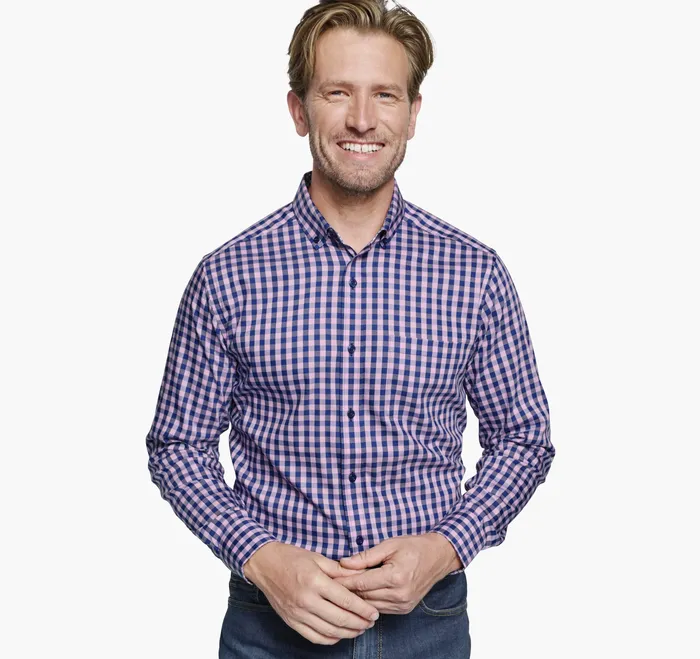 Men Johnston and Murphy XC4 Performance Shirt PinkNavy Gingham Shirts