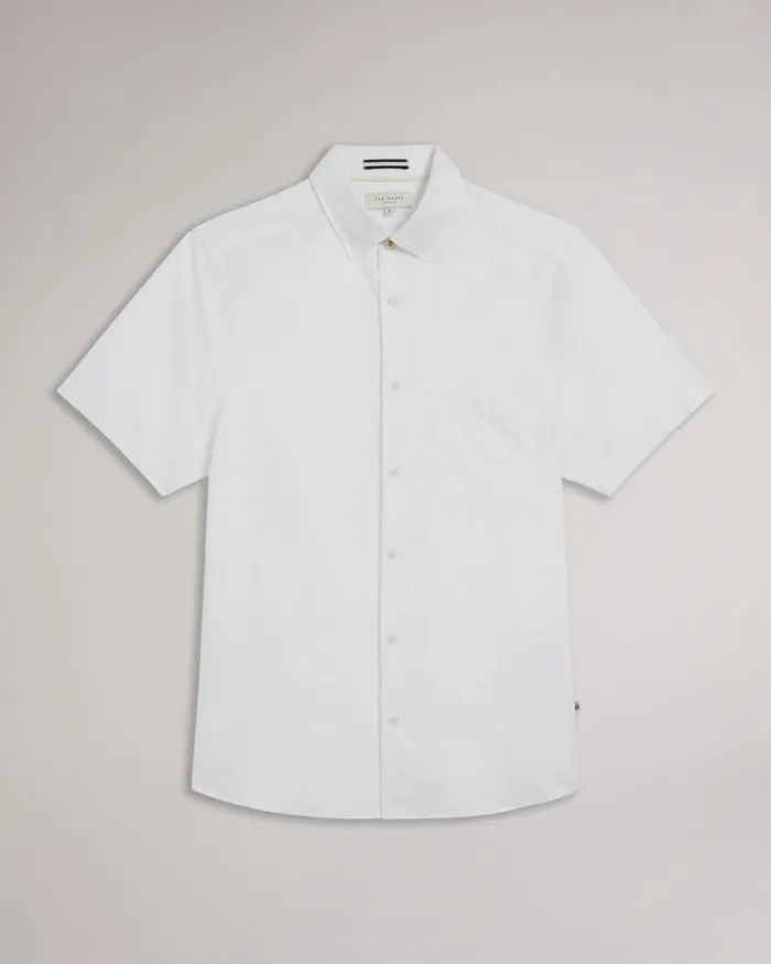 Men KINGFRD 8211 Short Sleeve Linen Shirt White Ted Baker Shirts