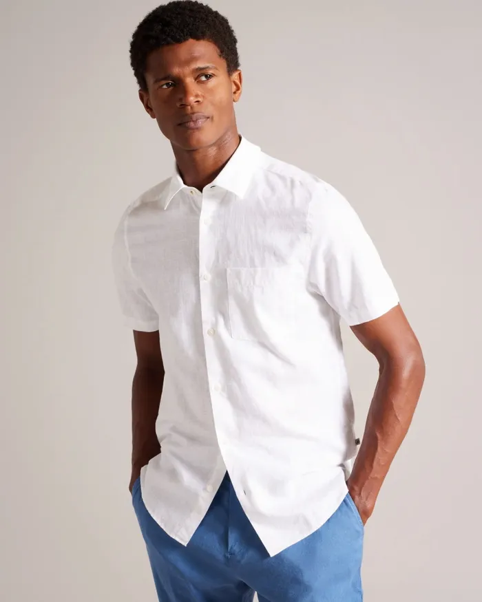 Men KINGFRD 8211 Short Sleeve Linen Shirt White Ted Baker Shirts Men KINGFRD 8211 Short Sleeve Linen Shirt White Ted Baker Shirts