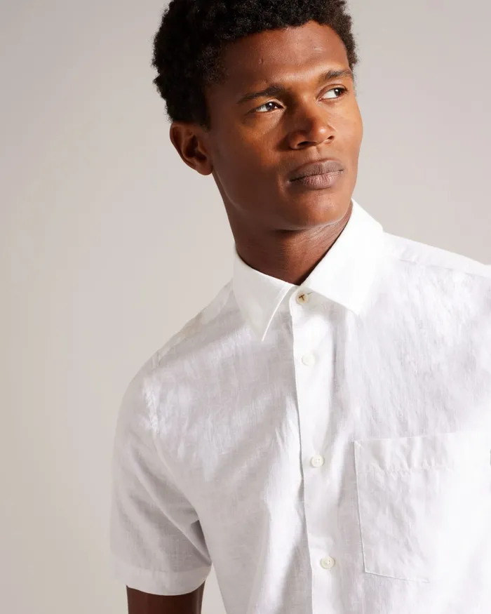 Men KINGFRD 8211 Short Sleeve Linen Shirt White Ted Baker Shirts Men KINGFRD 8211 Short Sleeve Linen Shirt White Ted Baker Shirts