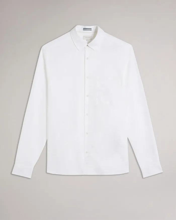 Men KINGWEL 8211 Long Sleeve Linen Blend Shirt White Ted Baker Shirts