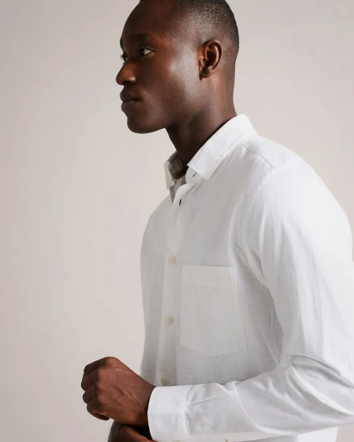 Men KINGWEL 8211 Long Sleeve Linen Blend Shirt White Ted Baker Shirts Men KINGWEL 8211 Long Sleeve Linen Blend Shirt White Ted Baker Shirts