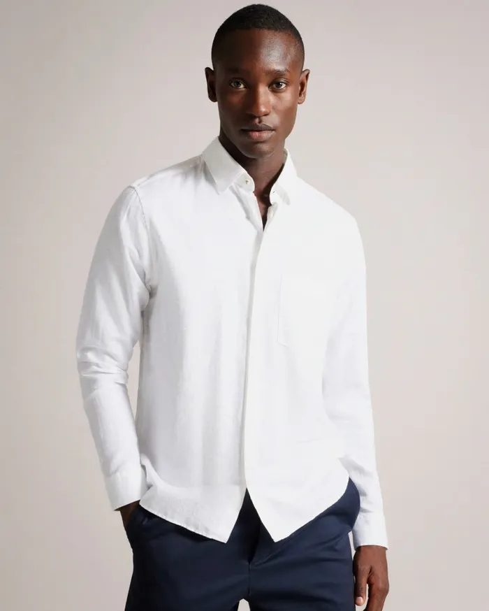 Men KINGWEL 8211 Long Sleeve Linen Blend Shirt White Ted Baker Shirts Men KINGWEL 8211 Long Sleeve Linen Blend Shirt White Ted Baker Shirts