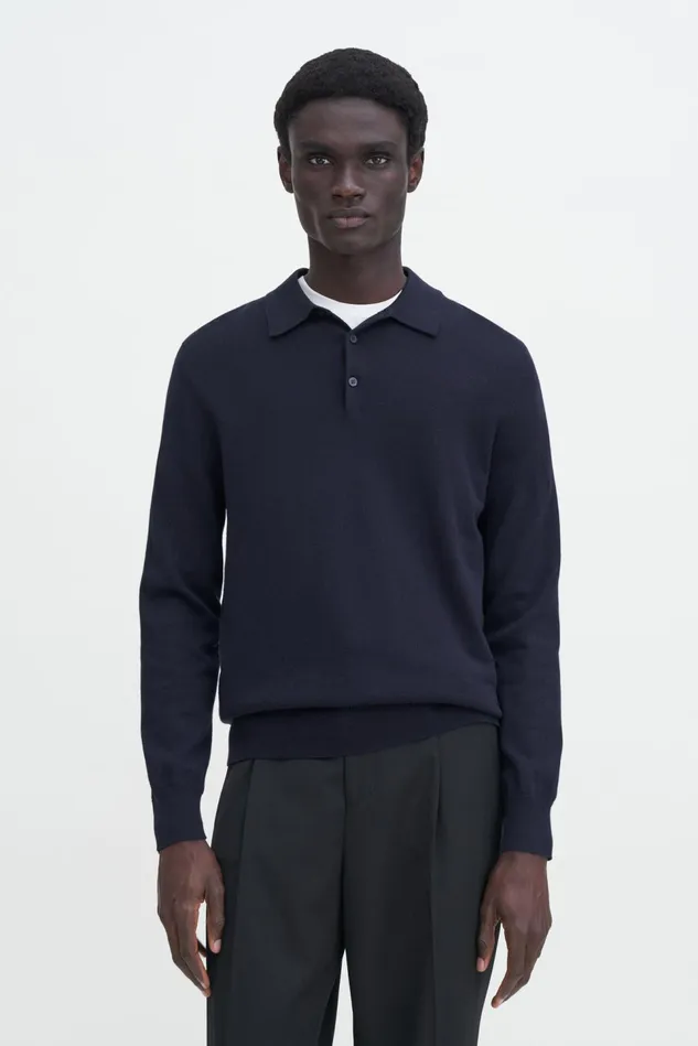 Men Knitted Polo Shirt Navy Filippa K Knitwear