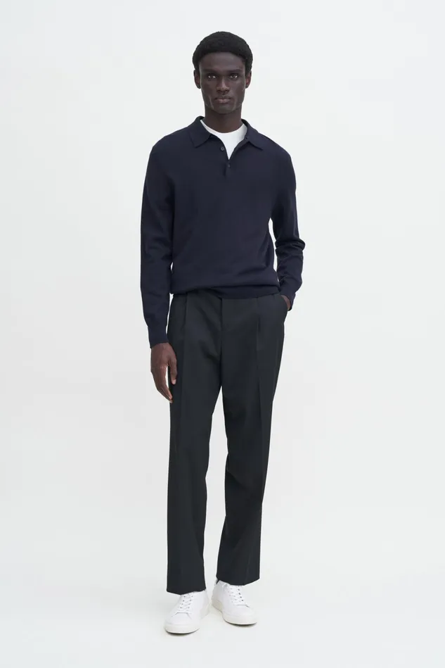 Men Knitted Polo Shirt Navy Filippa K Knitwear
