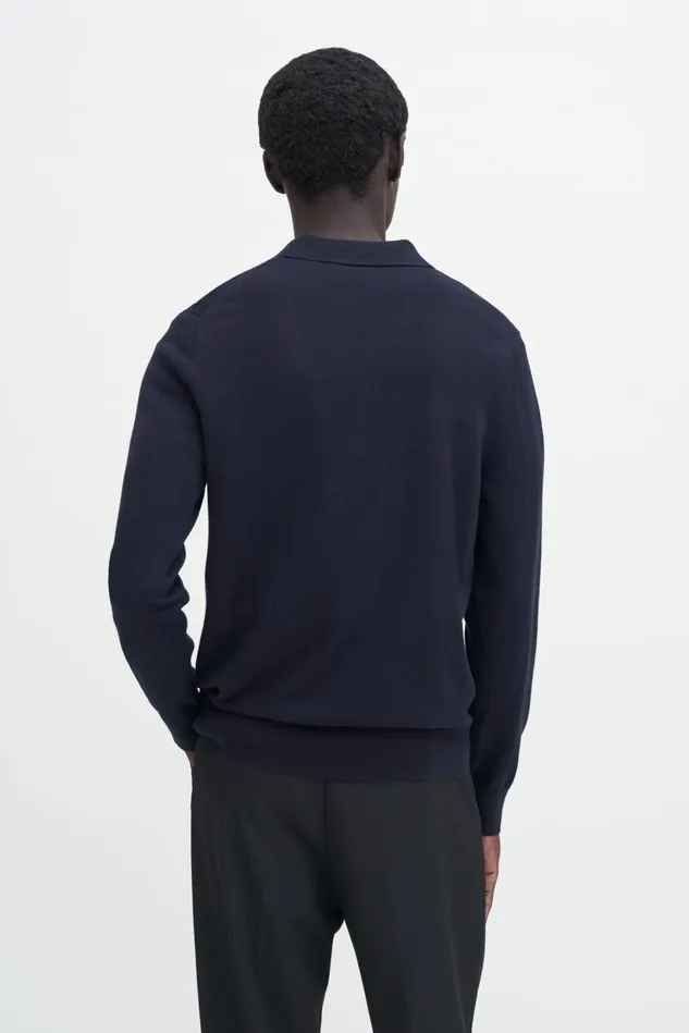 Men Knitted Polo Shirt Navy Filippa K Knitwear