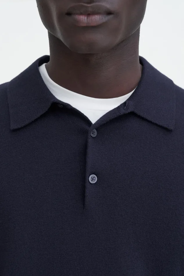 Men Knitted Polo Shirt Navy Filippa K Knitwear