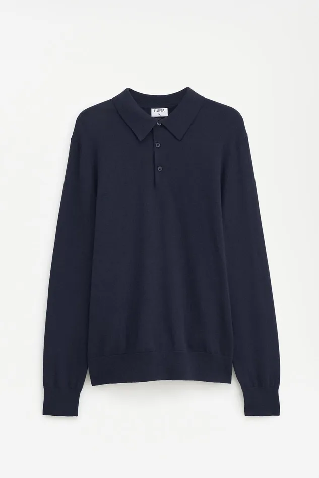 Men Knitted Polo Shirt Navy Filippa K Knitwear