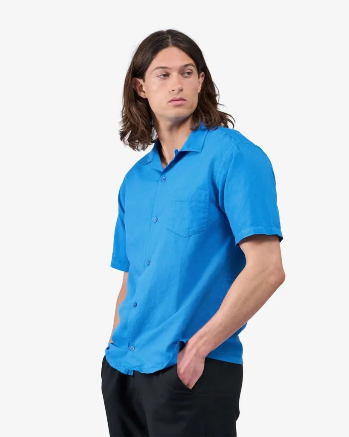 Men Linen Short Sleeved Shirt Oxblood Red Colorful Standard Shirts