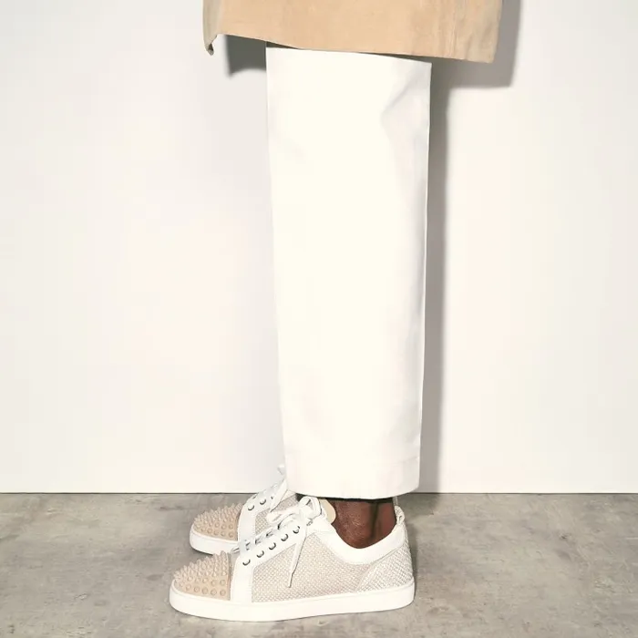 Men Louis Junior Spikes Orlato Sneakers 8211 Veau Velours And Damier Canva 8211 Natural Christian Louboutin Sneakers