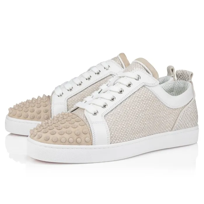 Men Louis Junior Spikes Orlato Sneakers 8211 Veau Velours And Damier Canva 8211 Natural Christian Louboutin Sneakers