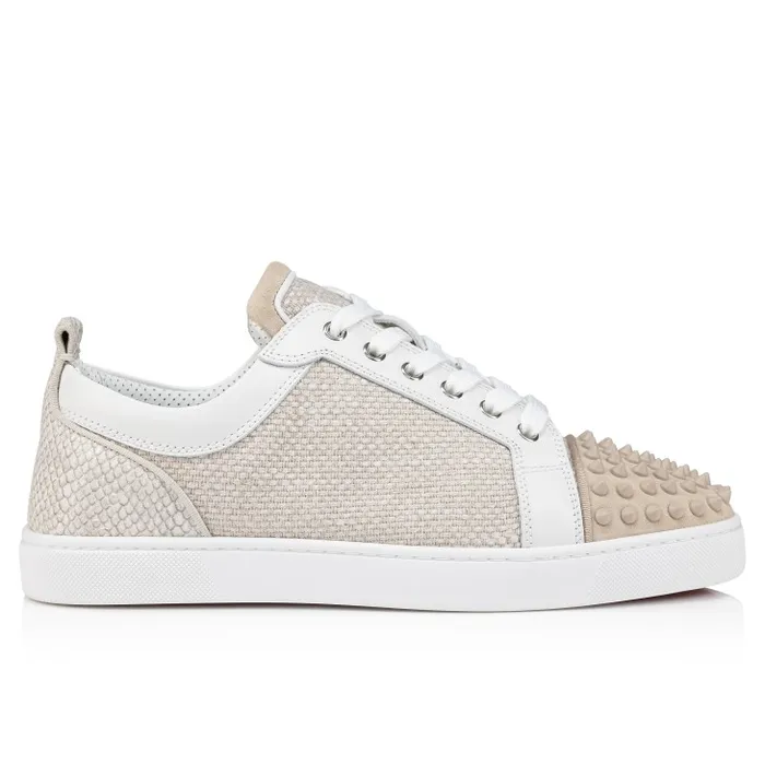 Men Louis Junior Spikes Orlato Sneakers 8211 Veau Velours And Damier Canva 8211 Natural Christian Louboutin Sneakers