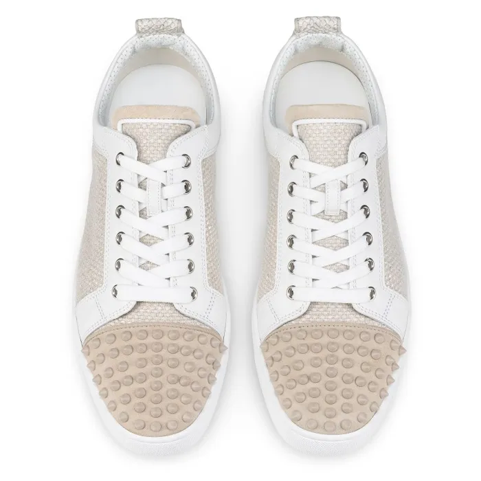 Men Louis Junior Spikes Orlato Sneakers 8211 Veau Velours And Damier Canva 8211 Natural Christian Louboutin Sneakers
