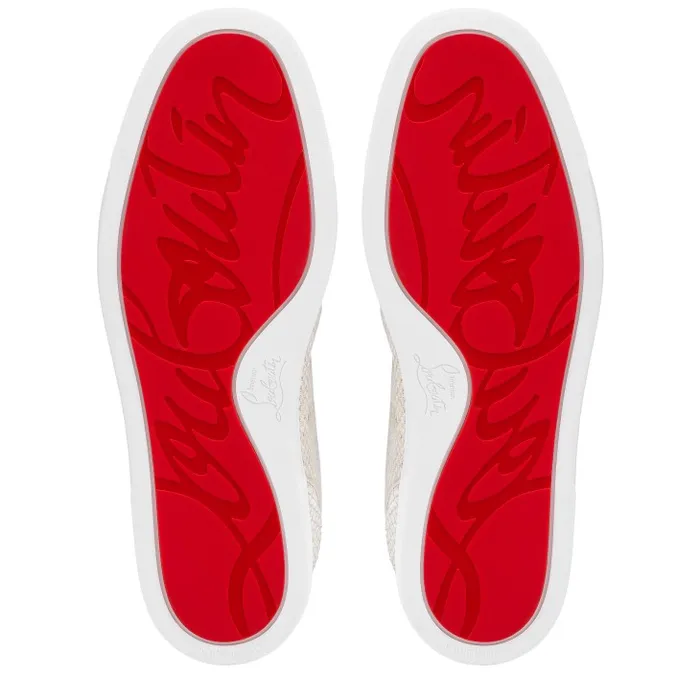 Men Louis Junior Spikes Orlato Sneakers 8211 Veau Velours And Damier Canva 8211 Natural Christian Louboutin Sneakers