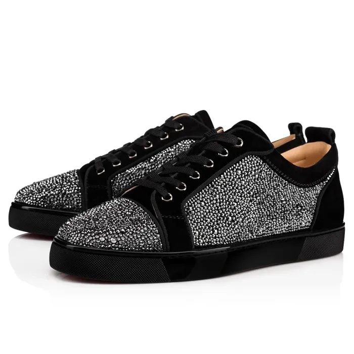 Men Louis Junior Strass Sneakers 8211 Suede Calf And Strass 8211 Black Christian Louboutin Sneakers