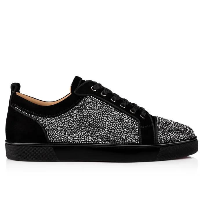 Men Louis Junior Strass Sneakers 8211 Suede Calf And Strass 8211 Black Christian Louboutin Sneakers