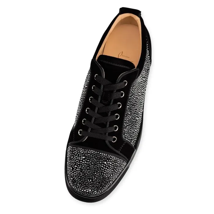Men Louis Junior Strass Sneakers 8211 Suede Calf And Strass 8211 Black Christian Louboutin Sneakers
